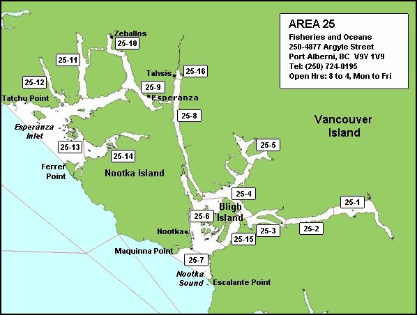 Map of Nootka Sound Fishing Mgmt Area 25